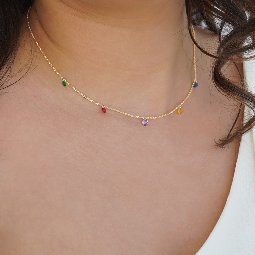 Bellaboho Dainty Rainbow Crystal Sterling Silver Gold Necklace