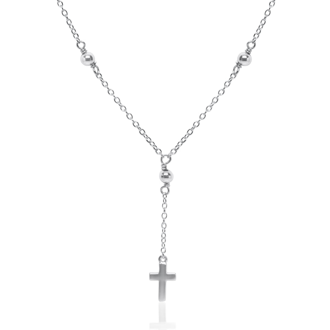 Bellaboho Rosary Cross Silver Necklace