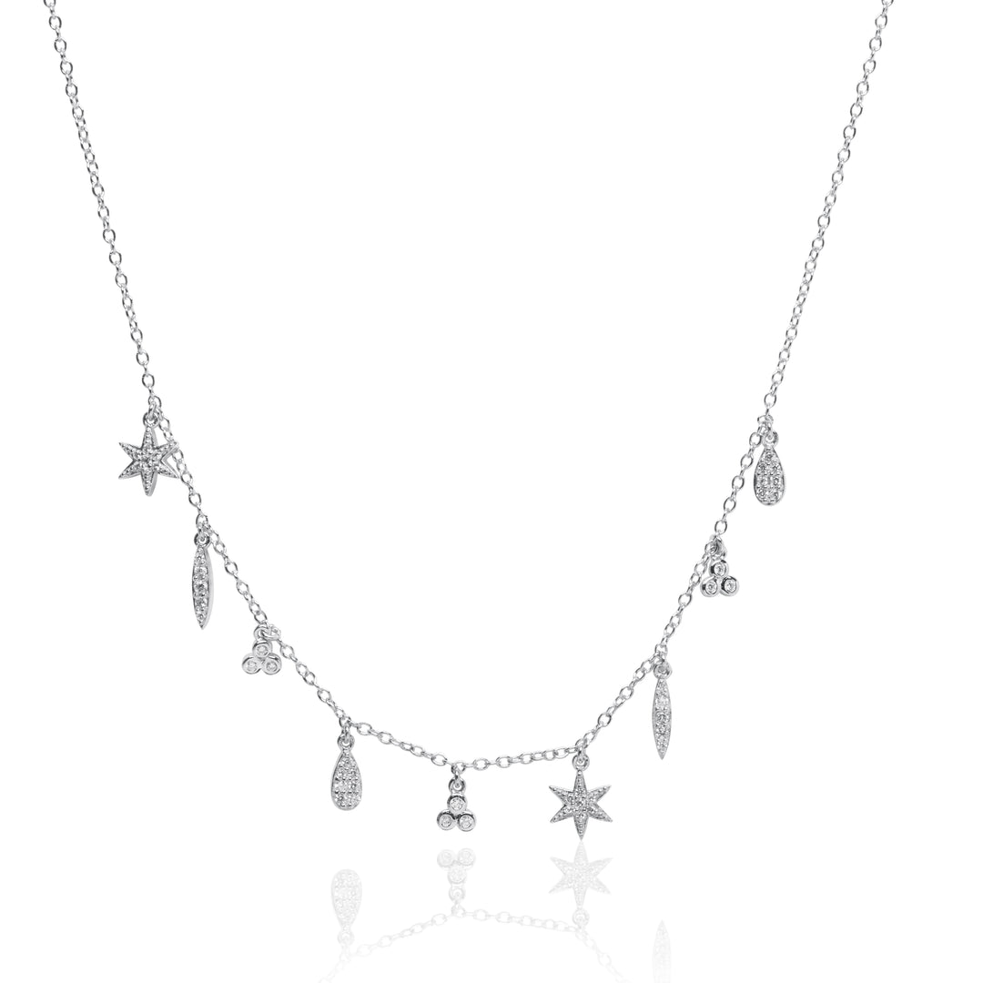 Bellaboho Multi-Charm Dangle Cubic Zirconia Sterling Silver Necklace