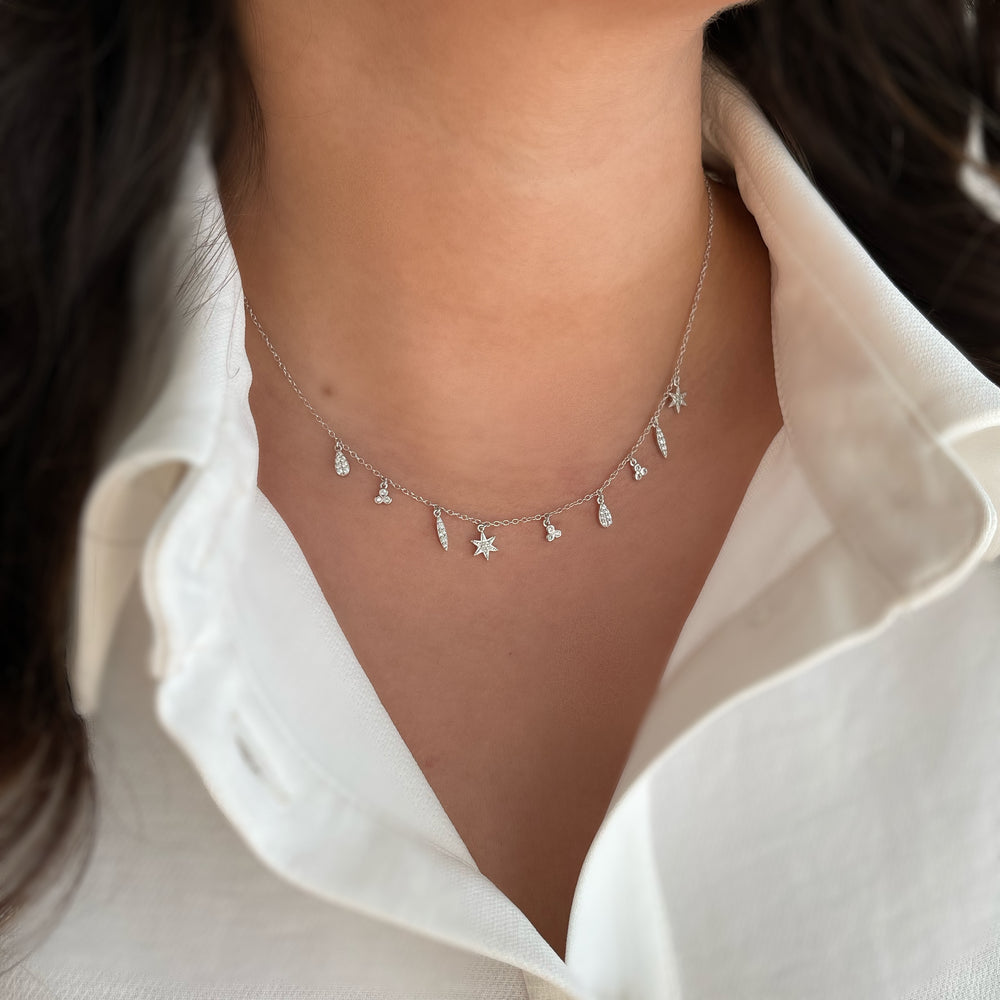 Bellaboho Multi-Charm Dangle Cubic Zirconia Sterling Silver Necklace