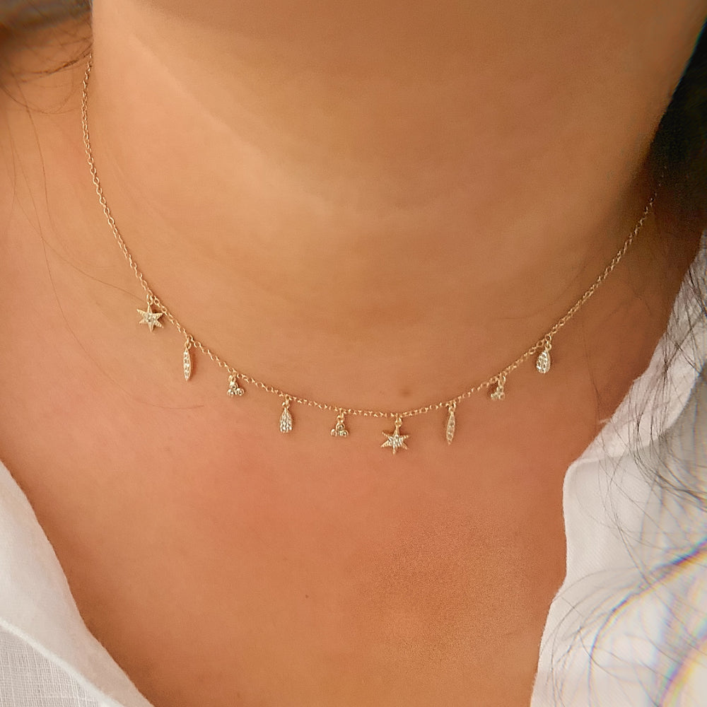 Bellaboho 18K Gold Vermeil Multi-Charm Cubic Zirconia Dangle Necklace